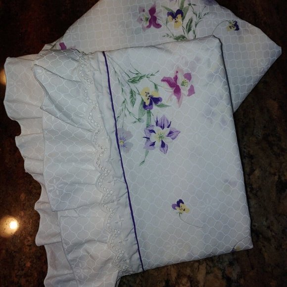 2pc Lady Pepperell Queen Pansy Trellis Floral Flat & Fitted 8"pkts